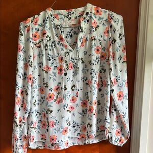 LOFT Floral Blouse - White and Pink